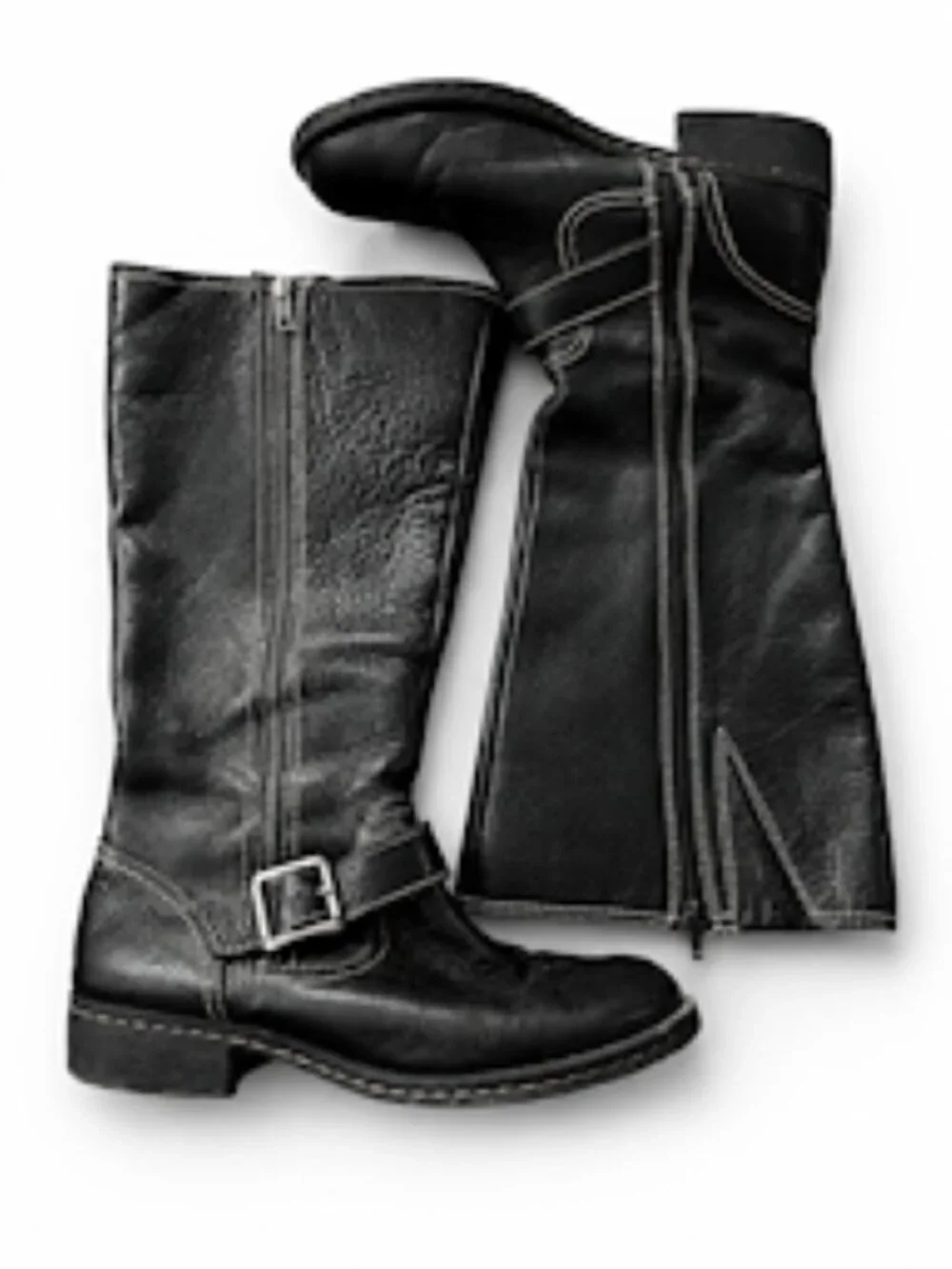 Comfortiva Black Leather Riding Boots Women’s Side Zip Buckle Sz 10 Wide